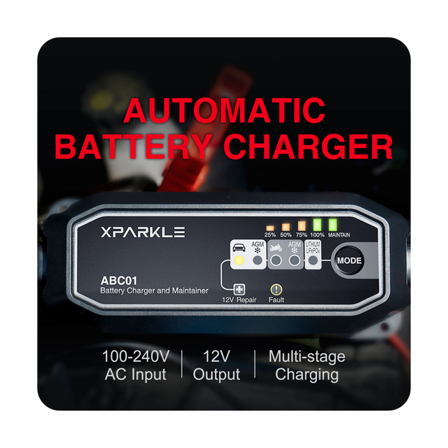 Advanced 12V Car Battery Charger with Intelligent Power Control Vehicle Charger for Cars, Motorcycles, RVs and Trucks