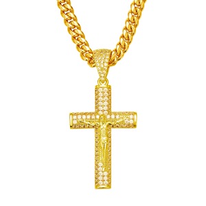 Dini Hediye Hip Hop CZ İsa Haçı Kolye Buzlu Bling Küba Zinciri İsa Çarmıh Kolye Erkekler İçin - Product Image 2