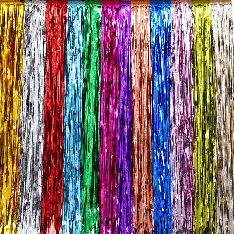 Özel renk 100*400cm folyo perdeler parti dekorasyon yağmur perdesi metalik Tinsel folyo saçak perdeler