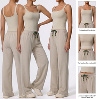 Ensemble de yoga 2 pièces pour femme : débardeur ajusté à col carré + pantalon large taille haute à cordon de serrage, extensible dans quatre directions, séchage rapide