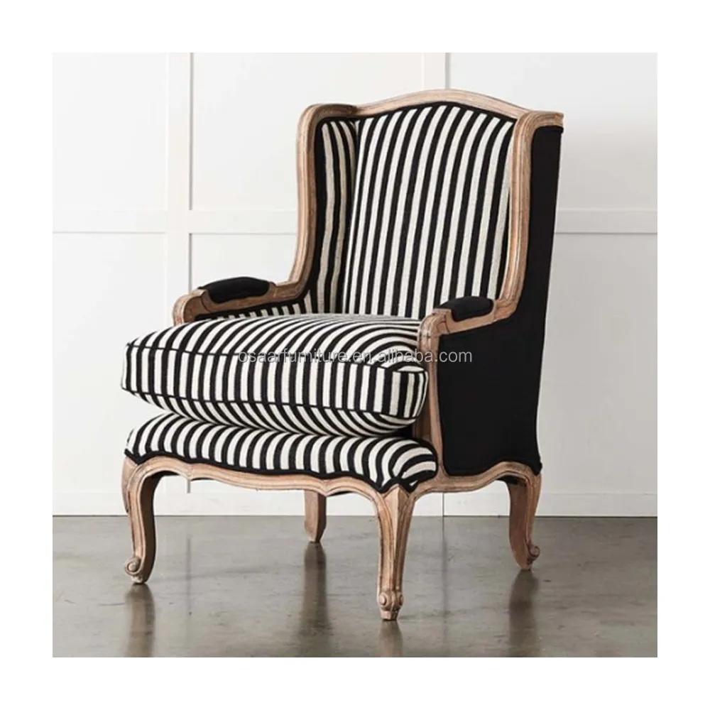 เก้าอี้ผ้าสไตล์ฝรั่งเศสย้อนยุคสีดำและสีขาวสำหรับห้องนั่งเล่น