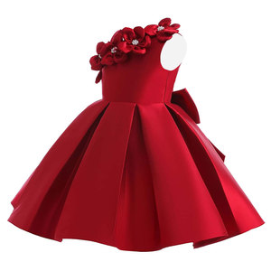 Girls <b>Satin</b> Party Dress Handmade Flower Detail <b>Pleated</b> <b>Skirt</b> Kids Formal Dress Wholesale for Kid 1 - 12 years - Product Image 3