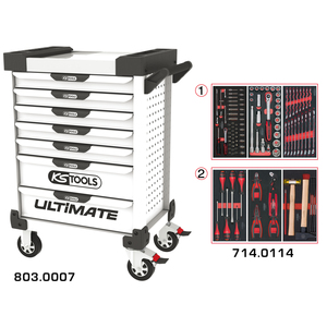 ULTIMATE 7-<b>Drawer</b> <b>White</b> Tool Trolley with 114 Tools Ultimate <b>Set</b> for Professional Use - Product Image 1