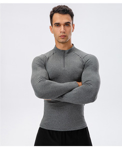 Chemises de sport actives à séchage rapide pour hommes avec logo personnalisé, col montant, manches longues, pull de course, sweat-shirt d'extérieur - Product Image 4