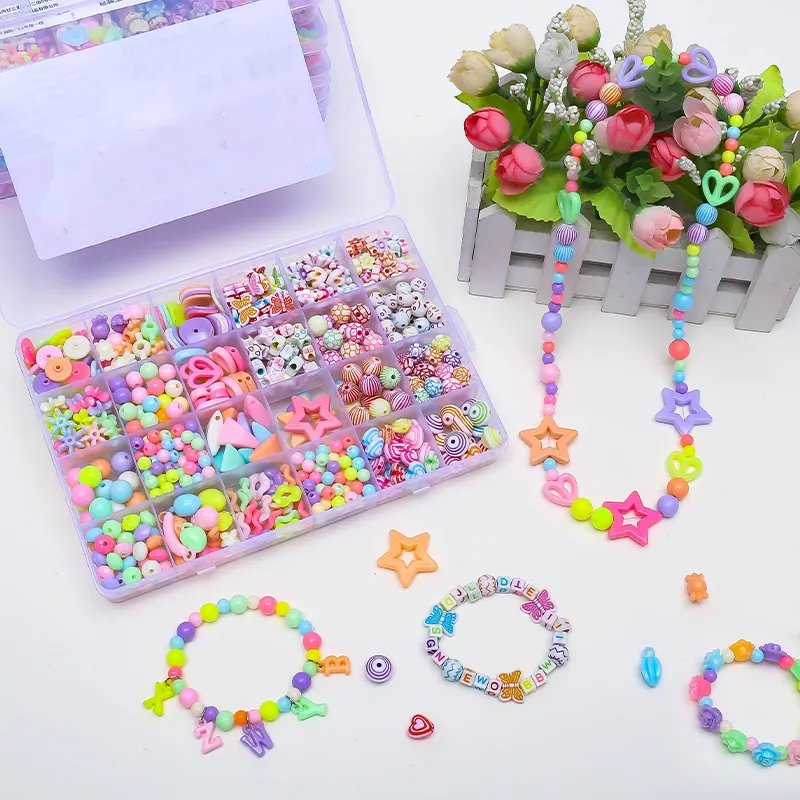 24 Grid Kids Educational Beading Toys DIY Assorted Plastic Beads Kit With Tutorial For Jewelry Making Bracelet