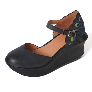 Prezzo di fabbrica 100% scarpe in vera pelle per donna piattaforma alta vintage <span class=keywords><strong>con</strong></span> zeppa dipinta a mano sandali scarpe tacchi all'ingrosso - Product Image 3