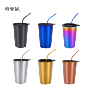 500 ml Voyage Tasse À Bière En Acier Inoxydable Gobelet Tasses de Pinte Avec Paille Et Couvercle - Product Image 1