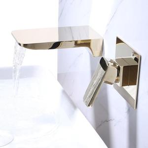 Grifo de lavabo, mezclador de pared para bañera, tazón de mesa superior, interruptor de descarga de <span class=keywords><strong>agua</strong></span>, <span class=keywords><strong>cascada</strong></span> dorada, lavado oculto, grifos de lavabo integrados - Product Image 1
