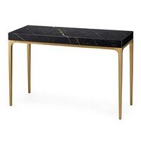 Table console en marbre noir avec pieds en laiton, rectangulaire, pour entrée, couloir, salon, table d'appoint, style moderne et luxueux
