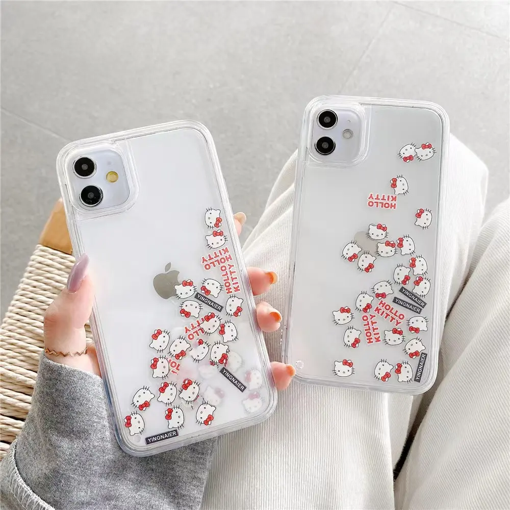 Liquid flow Hello Kitty clear TPU+PC hard phone case for iPhoen13 14
