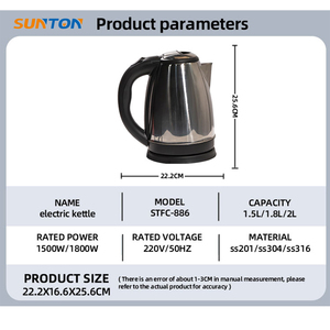 SUNTON fábrica al por mayor 220V 1,8 litros caldera de agua calentador de té Hervidor eléctrico de acero inoxidable - Product Image 6