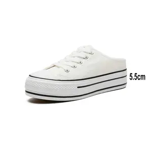 Pantshoes de baixo custo das mulheres atacado novo estilo preguiçoso pessoas interior superior muffin inferior lona metade chinelos Sneaker Shoes