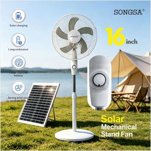 Ventilateur solaire sur pied rechargeable, 16 pouces, <span class=keywords><strong>3</strong></span> vitesses, à commande mécanique, écoénergétique, pour la maison et l'extérieur, directement de l'usine. - Product Image 1