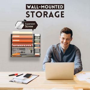 File Organizer <b>Wall</b> Mounted 4 Tiers Durable Adjustable Metal <b>Desk</b> Organizer, Desktop Hanging File Holder with 4 Pen Slots Stable - Product Image 3