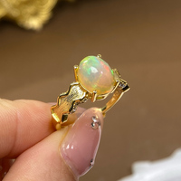 Bague en opale d'Éthiopie naturelle avec argent sterling S925, élégant bijou multicolore, cadeau pierre de naissance d'octobre
