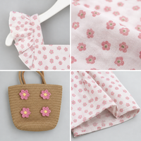 Setelan Santai Bayi 2-Potong Romper Tali + Tas Hias Lembut 100% Katun Pakaian Musim Panas Unisex dengan Pola Kartun