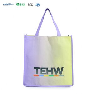 Sac fourre-tout en coton imprimé en couleur personnalisée avec poignées en corde naturelle, sac réutilisable pour la vente au détail et les cadeaux - Product Image 1