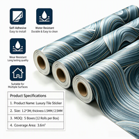 Papier peint auto-adhésif en PVC bleu marbré, revêtement mural moderne pour chambre à coucher, salon, bureau et décoration commerciale