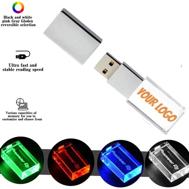 Crystal Luminous Logo U Disk 1TB 2TB Usb Flash Drive 3.0 Wooden Light Promotional Usb Flash Drive China Factory OEM Customized