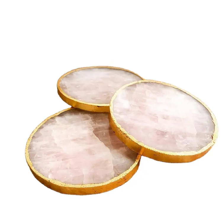ホット販売ピンク半貴石工芸品ローズクリスタル瑪瑙コースタースライス