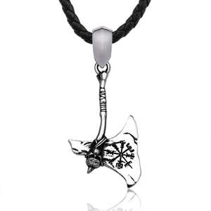 Colliers pendentifs de mode en gros, style nordique viking, <span class=keywords><strong>moto</strong></span>, bijoux pour hommes, punk, hache, crâne, plaqué or, acier inoxydable - Product Image 1