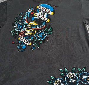 Camiseta MZN para Hombre, Estilo Rock <span class=keywords><strong>N</strong></span> Roll, con Estampado de Calavera y Rosas, Vintage, Lavada, de Algodó<span class=keywords><strong>n</strong></span> Grueso, 220g, Ecológica - Product Image 5