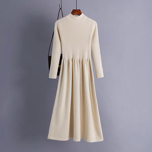 Kustom ukuran gratis musim dingin mewah luar ruangan pakaian rumah sehari-hari Gaun Wanita padat setengah Turtleneck di dalam atau di luar gaun rajutan - Product Image 5