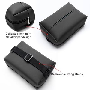Caja de pañuelos para coche, soporte de cuero para consola central de coche, reposabrazos, caja de servilletas, visera, asiento trasero, caja de pañuelos con correa fija, fácil de instalar - Product Image 4