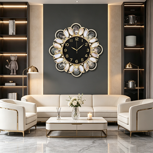 Orologio da Parete <span class=keywords><strong>Armens</strong></span> di Lusso in Stile Antico Moderno con Fiori e Conchiglie, Madreperla Naturale, Abalone Intarsiato, Cornice Placcata Oro e Strass - Product Image 3