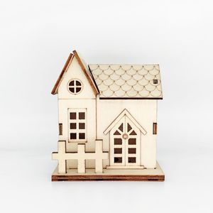 DIY Light Up Wooden Christmas Cabin Kids Handmade Wooden House <b>Ornament</b> Home Office Desktop Decorative Wooden Craft - Product Image 5