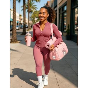 Conjunto Deportivo de Dos Piezas para Mujer, Chaqueta Ajustada de Manga Larga con Cierre y Leggings, Transpirable, para Gimnasio, Primavera - Product Image 3