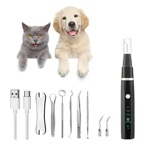 Nuovo Set di spazzolini per la pulizia dei denti ad ultrasuoni per animali domestici con rimozione del tartaro leggero a LED per macchie di cani e gatti