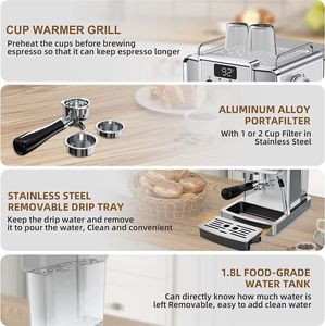 Pantalla digital de <span class=keywords><strong>tiempo</strong></span> y temperatura, bomba <span class=keywords><strong>italiana</strong></span> de 20 BAR, sistema de espuma de leche hecho a mano, filtro de 1 o 2 tazas, máquina de café perfecta - Product Image 4
