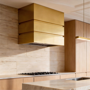 Architektonische Maßgefertigte Messing-Dunstabzugshaube mit Schichtdesign zur Wandmontage für Villenküchen - Product Image 4
