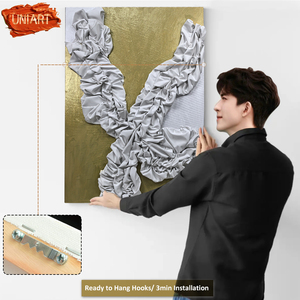 Scultura in Tessuto con Rilievo a Tecnica Mista per Interni, Decorazione Artistica in Gesso, Pittura Murale Astratta 3D Personalizzata in Acrilico Dorato Metallizzato - Product Image 5