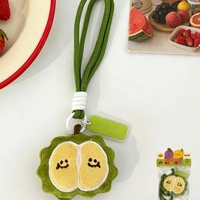 Porte-clés en peluche fruit mignon avec cordon de poignet, breloque de sac à main en forme de fruit doux et rembourré, logo personnalisé, vente en gros pour cadeau souvenir