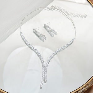 Versatile Simple Set Bright Temperament Zircon Necklace Earring Set Bridal Wedding Jewelry