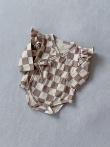 Combinaison bébé à carreaux, à volants, à manches longues, en tricot, douce, pour nouveau-né, style <span class=keywords><strong>kimono</strong></span>, pour le printemps et l'automne - Product Image 1