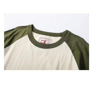 새로운 라글란 반팔 티셔츠 빈티지 컬러 블록 유니섹스 크루 넥 티셔츠 - Product Image 4