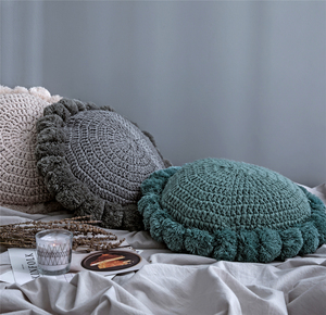 <span class=keywords><strong>Xn</strong></span>-cojín de ganchillo hecho a mano con borlas para decoración del hogar, nudo acrílico redondo y grueso con borlas y Pompón, bohemio - Product Image 4
