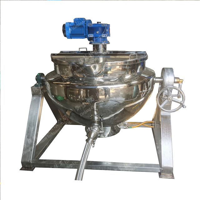 Gas Fired Tilting Jacketed Cooking Kettle with Mixer & Transfer Rotor Pump Industrial Farm Meat Sauce Jam Candy Making