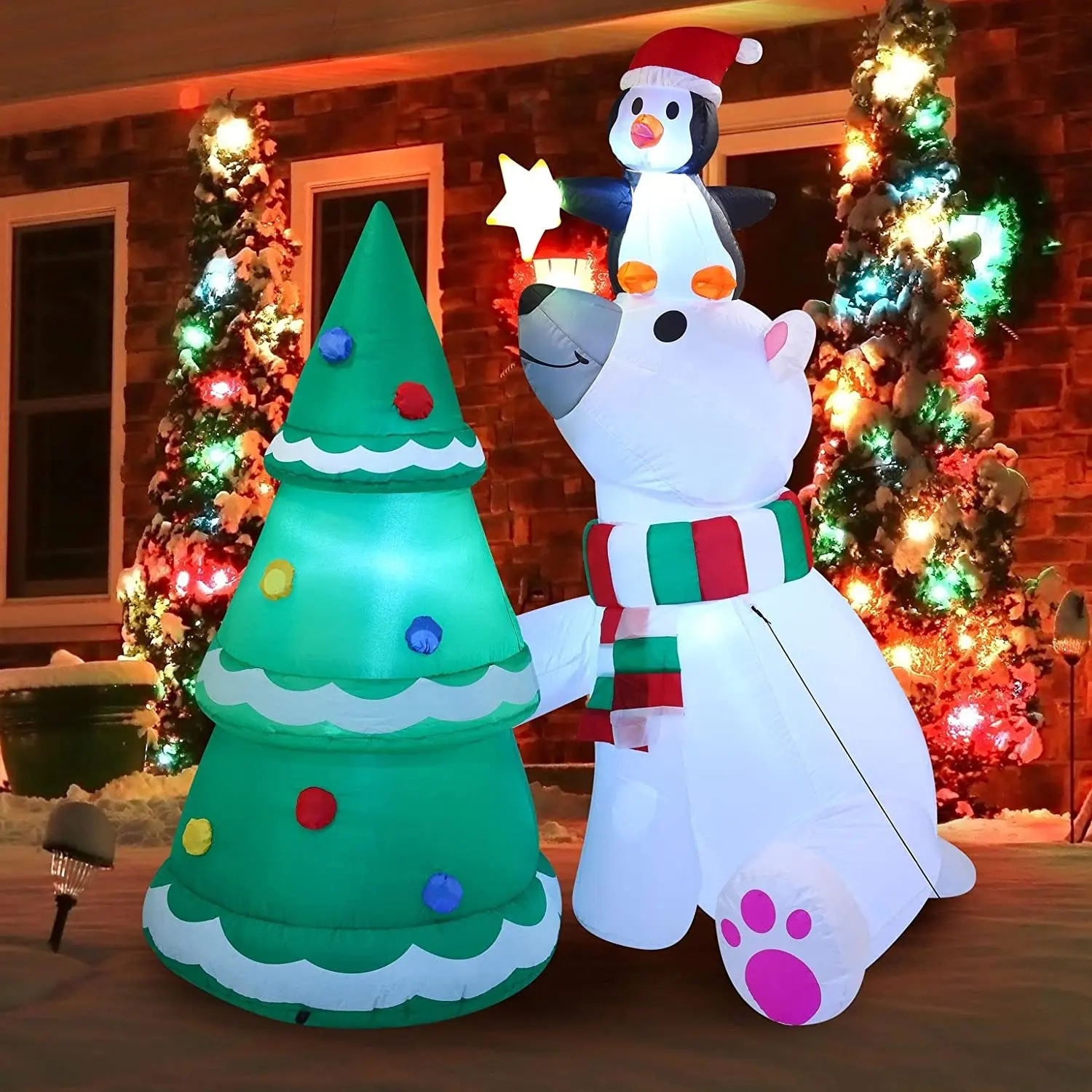 Christmas Polar Bear With Penguin Inflatable Decoration Inflatables For Christmas Party Outdoor Yard decoration