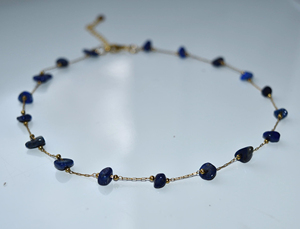 Collier délicat en acier inoxydable à maillons avec pierres précieuses naturelles de Lapis Lazuli <span class=keywords><strong>pour</strong></span> femmes et hommes - Product Image 2