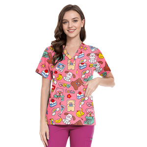 Blouses d'infirmière en coton à imprimé animaux de dessin animé pour clinique vétérinaire, hôpital, dentisterie, uniformes médicaux et chirurgicaux - Product Image 3