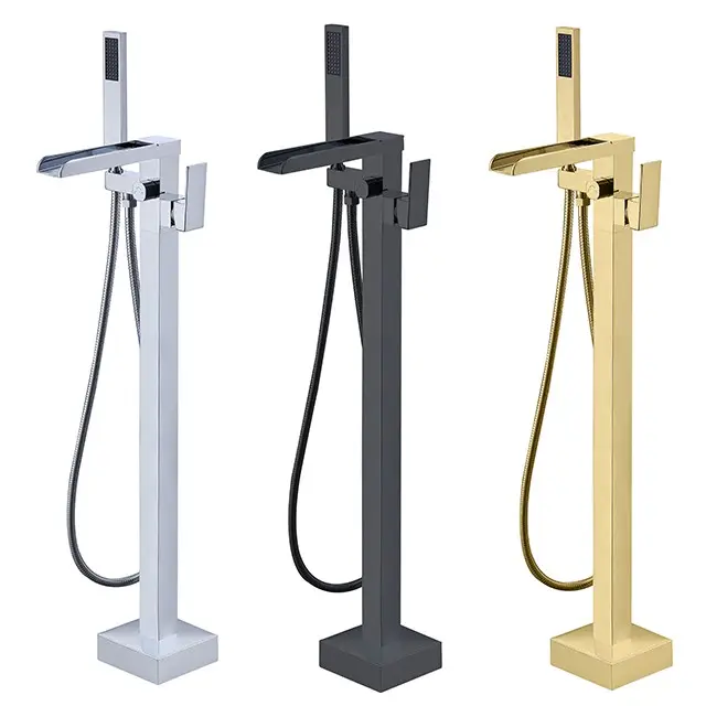 Floor standing bathtub faucet wholesale black silver gold brass main body bathroom shower bath mixer tap set