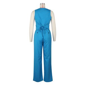 Costumes pour femmes mode <span class=keywords><strong>gilet</strong></span> deux pièces ensemble <span class=keywords><strong>sans</strong></span> manches simple boutonnage dos à lacets <span class=keywords><strong>gilet</strong></span> ample pantalon décontracté <span class=keywords><strong>costume</strong></span> - Product Image 6