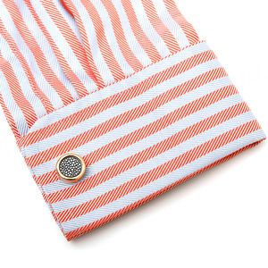 Boutons de manchette simples, uniques et créatifs de style français, ronds, pour chemise d'homme, avec garniture en maille noire - Product Image 4