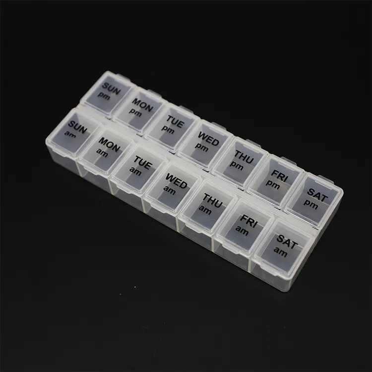 Clear Custom Medicine Portable Grids Medicine Boxes Weekly Compartments Pill Organizer Drug Storage Low MOQ 7 14days Plastic 45g