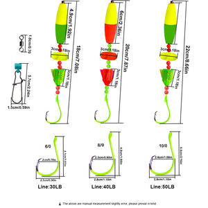 FTK Montages flottants pour poisson-chat avec sonnette, queue longue, tailles 6-0/8-0/10-0, 18-22cm, pour <span class=keywords><strong>la</strong></span> pêche en bateau en mer - Product Image 2