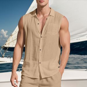 Nouveau T-shirt d'été TUME en lin pour homme, style européen et américain, décontracté, sans manches, séchage rapide, respirant, coupe classique - Product Image 2